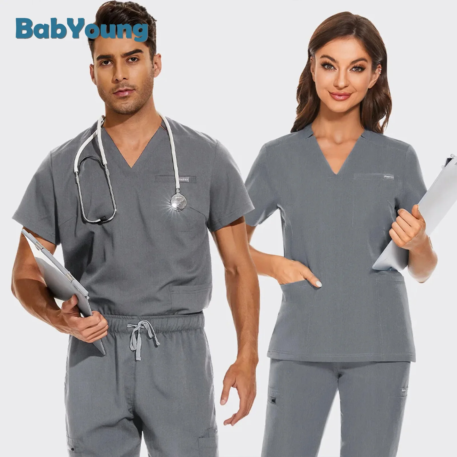 

Medical Accessories Nurse Nursing Scrubs Shirts Women Blouse Short Sleeved Tops Lab Working Uniform Pet Veterinary Work Clothes