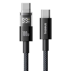 High - Speed Baseus 100W USB - C LED Display Charging Cable - 1m (Black)