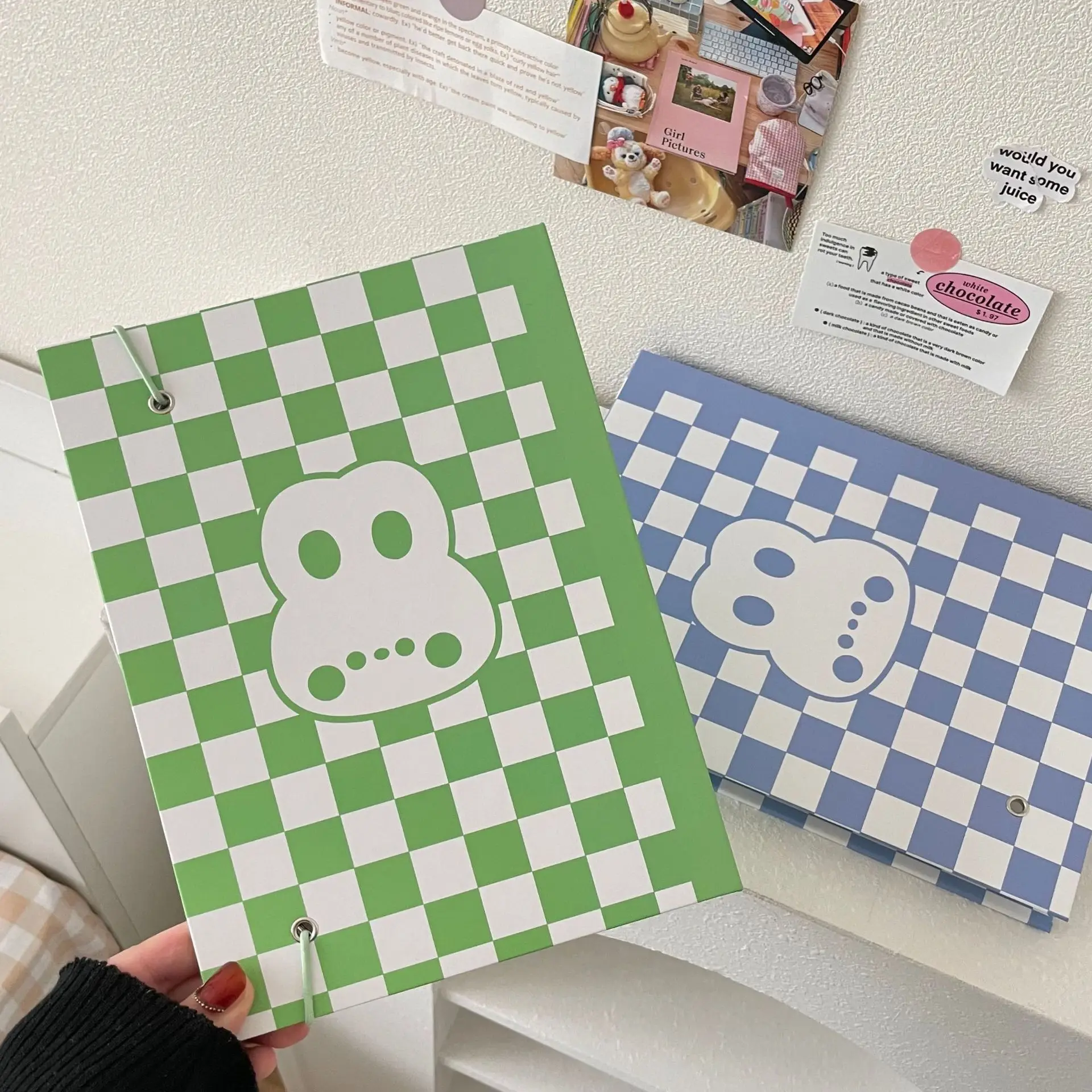 Sharkbang Designed A5 Binder Hard Cover Ring Collect Book Journal Refills Checkerboard Bandage Postcards Sticker Organizer 5