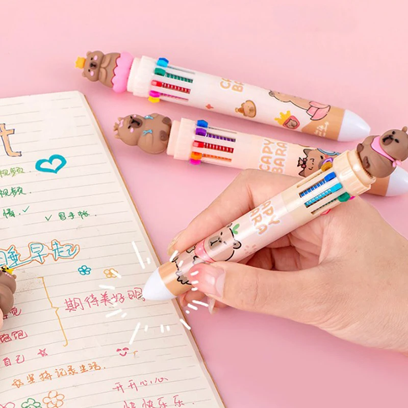 10색 볼펜 카피바라 0.5mm 컬러풀 잉크 젤 펜 실리콘 귀여운 펜 학교 사무용품 문구