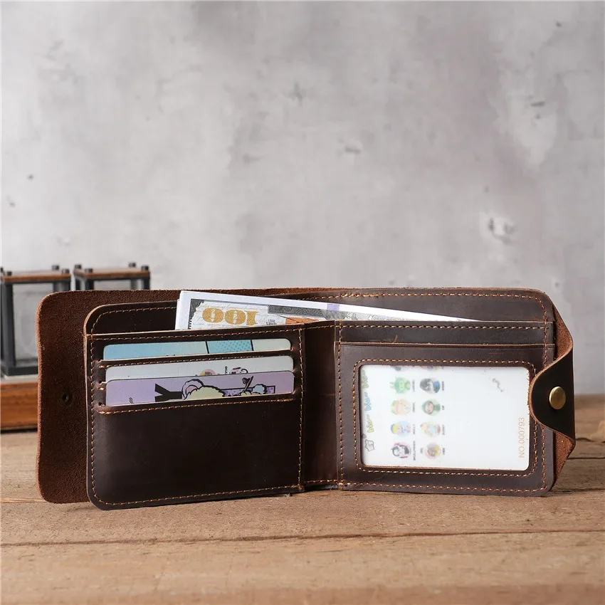 

Genuine Leather Men's Wallet Short Style Head Layer Cowhide Multi-card Slot Clip Coin Purse Button