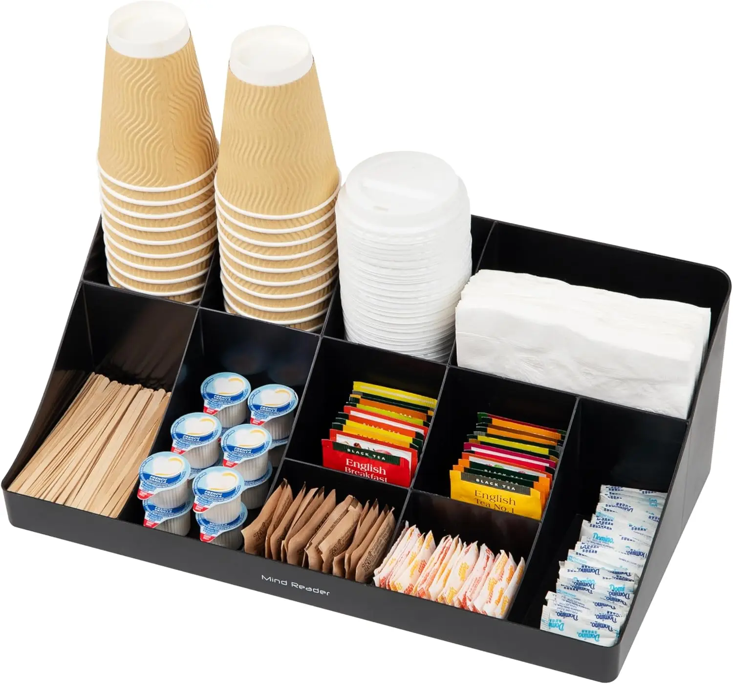 Reader Cup and Condiment Station, Countertop Organizer Coffee Bar, Kitchen, Stirrers, 17.875" L x 9.5" W x 6.625" H 3