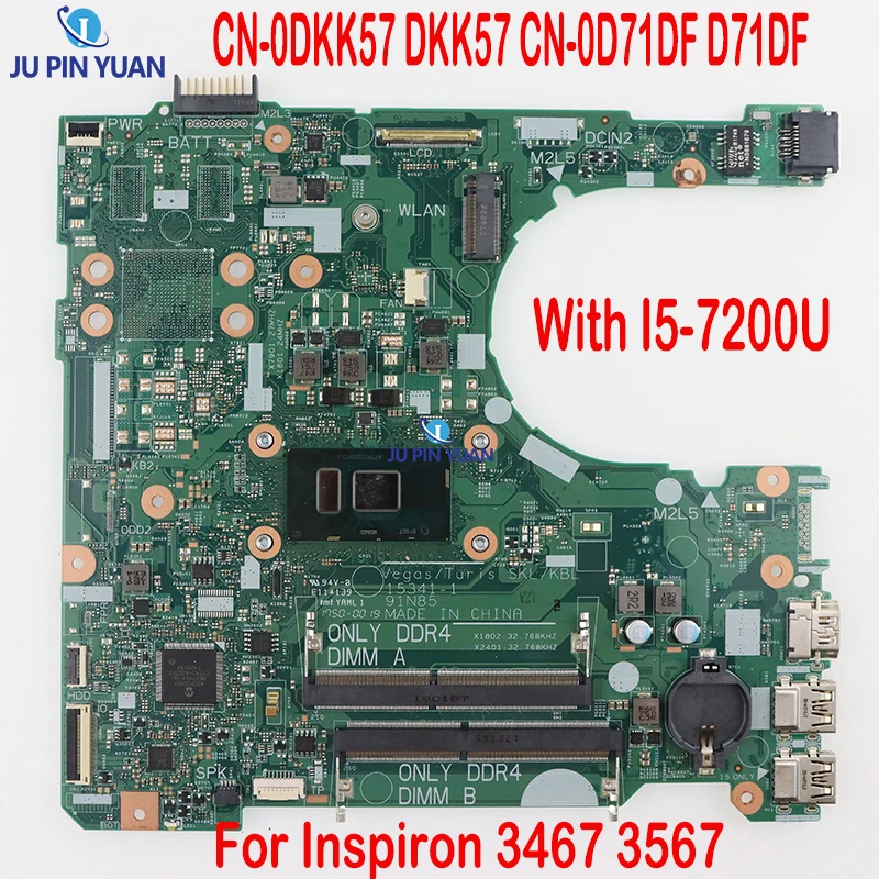 

CN-0DKK57 DKK57 CN-0D71DF D71DF For Dell Inspiron 3467 3567 Laptop Motherboard 15341-1 91N85 With I5-7200U DDR4 100%Test Working