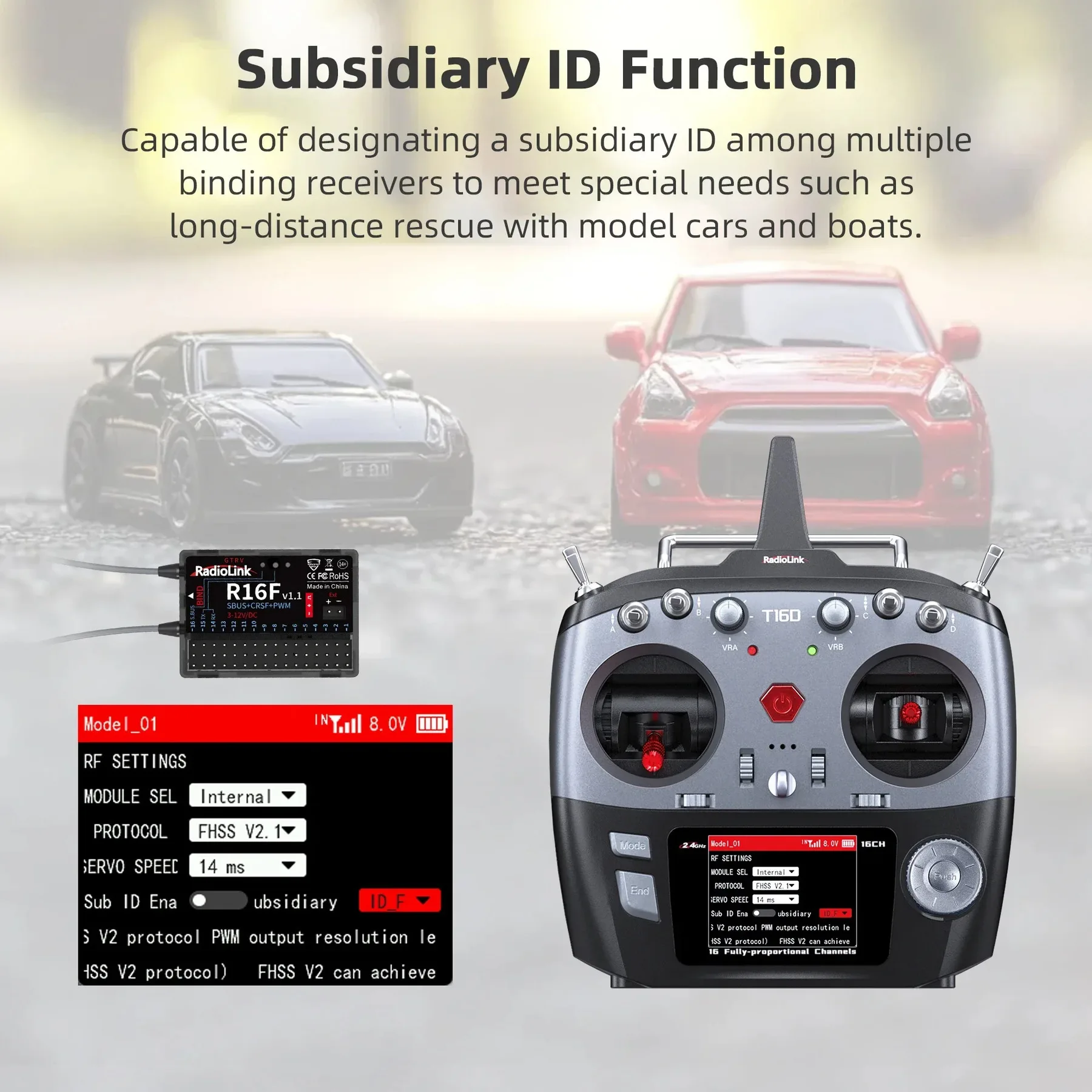 Récepteur R16F 16 canaux SBUS+PWM 4km pour drone RC