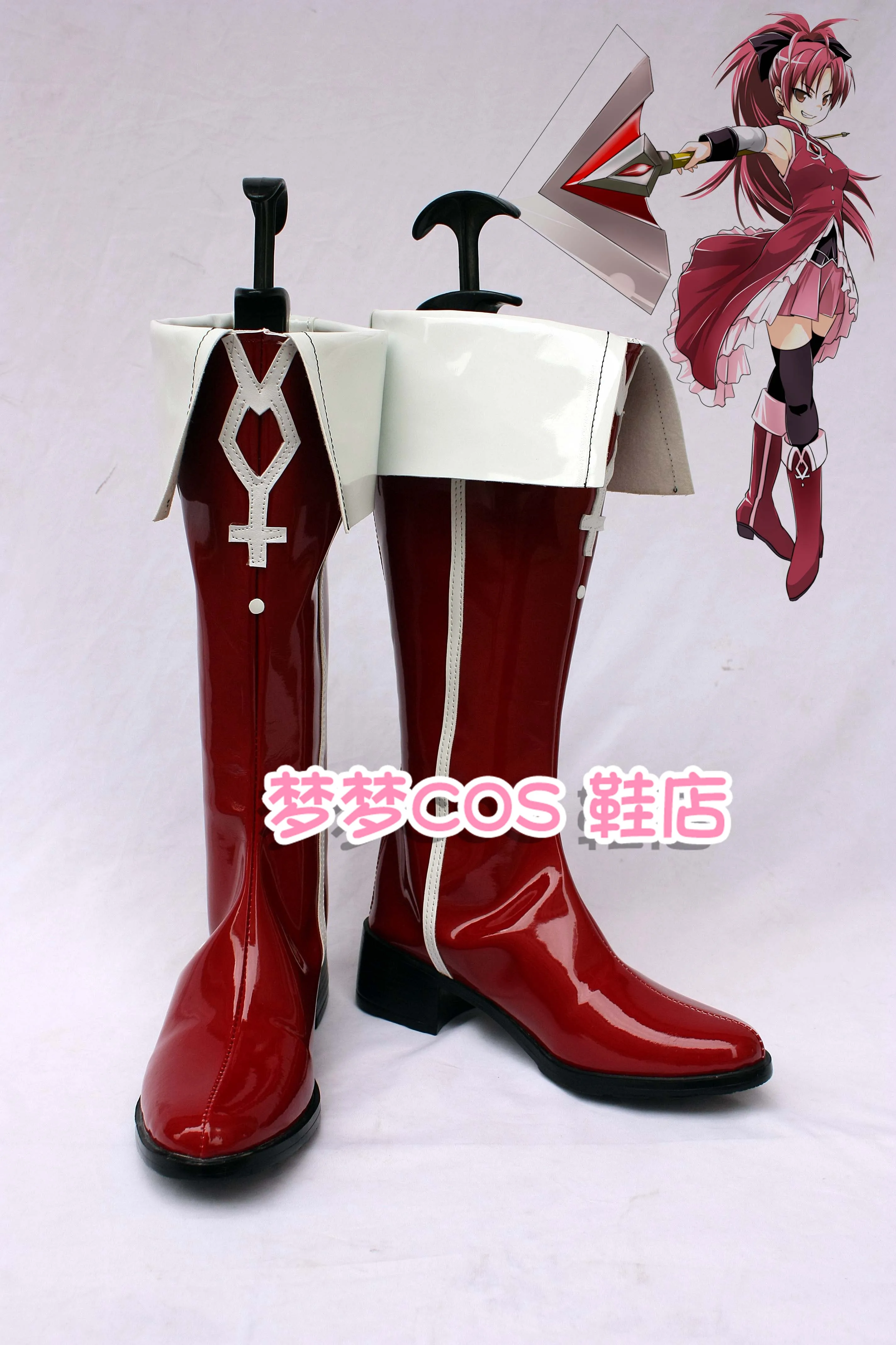 

Puella Magi Madoka Magica Sakura Kyouko Cosplay Shoes Red Handmade Faux Leather Boots