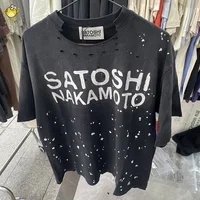 Nouveau T-shirt Satoshi Nakamoto pour Homme et Femme, Col Rond, Effet Délavé et Usé, Motif Graffiti Vieilli, Imprimé, Manches Courtes, Streetwear 1