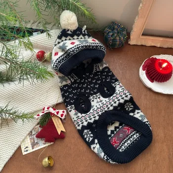 Christmas Hooded Sweater Autumn Winter Cat Dog Pet Clothes Warm Soft Comfortable Holiday Atmosphere Party Dressing Photography 4