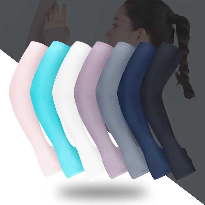 

1 Pair Ice Silk Running Arm Sleeves Men Women Summer Sunscreen Cycling Fishing Travel Hiking Driving Arm Warmers with Thumb