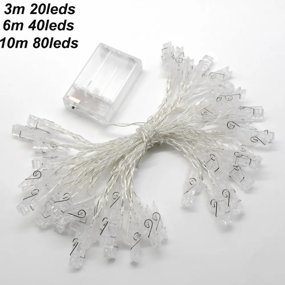 LED 사진 클립 스트링 조명, 그림 카드 걸이용 AA 배터리 전원, 침실 벽 장식, 1m, 3m, 6m