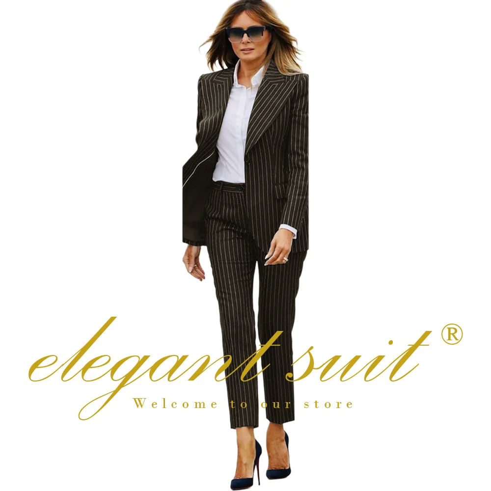 Women's black striped 2-piece suit (suit jacket + trousers) suitable for office and formal occasions, customized suit