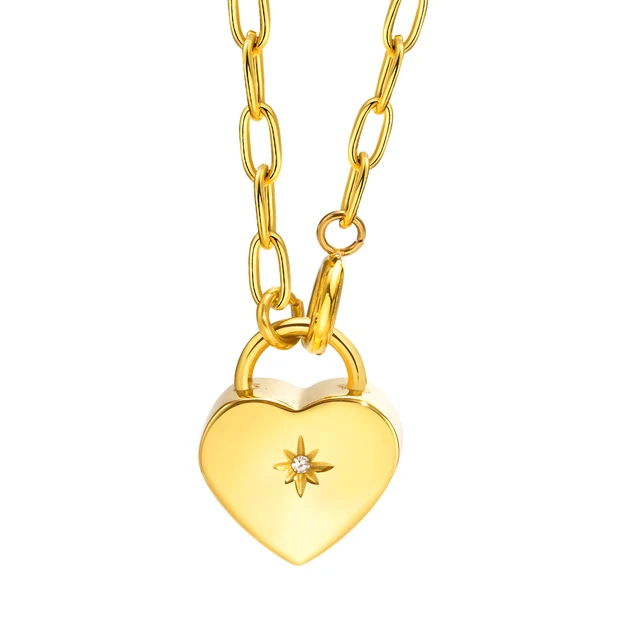 North Star Padlock Necklace - 14k Yellow Gold