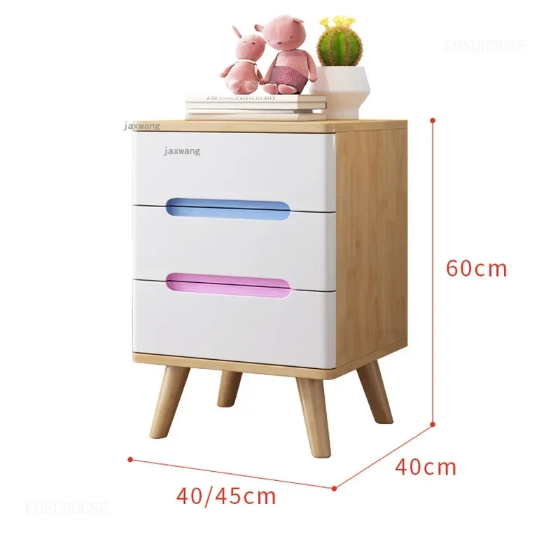 Nordic Solid Wood Apartment Children's Bedside Tables Bedroom Living Room Locker Simple Dormitory Study Kids Storage Cabinets H