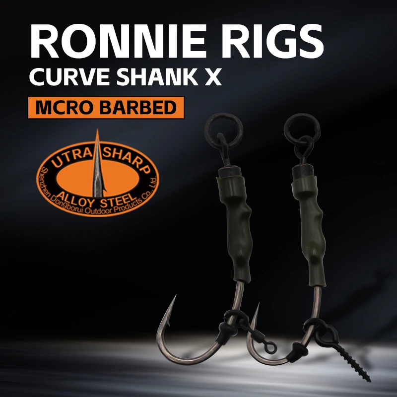 Montage carp fishing Ronnie Rigs prêt à pêcher avec hameçon courbe PTFE et micro ring pour carpe