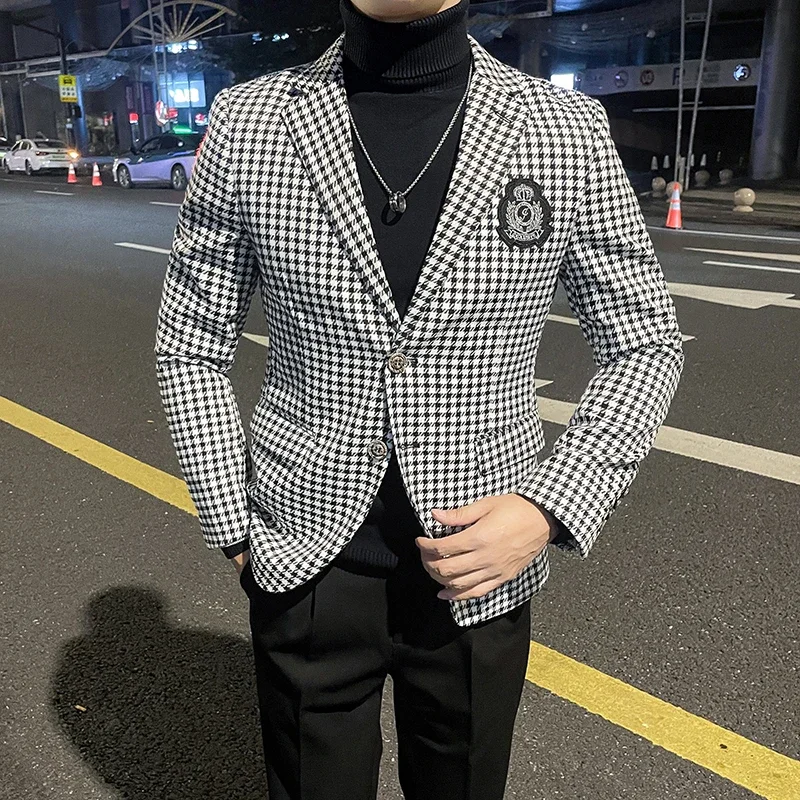 

2024 Quality Explosive New Autumn Fashion with Handsome Boutique Badge Network Red Plaid Casual Slim Small Suit Jacket M-5XL