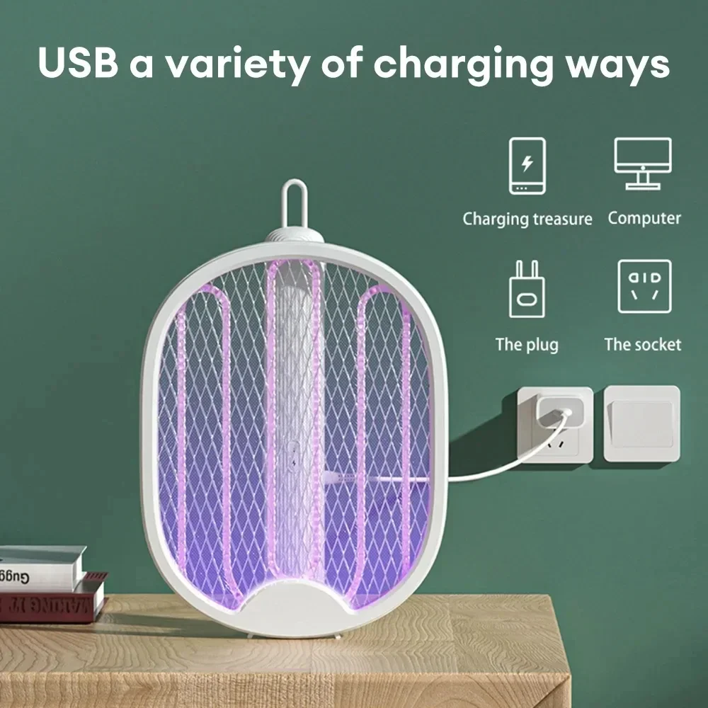Foldable Electric Mosquito Killer USB Rechargeable Fly Trap Mosquito Swatter Racket Insect Killer With UV Light Bug Zapper 3500V 2