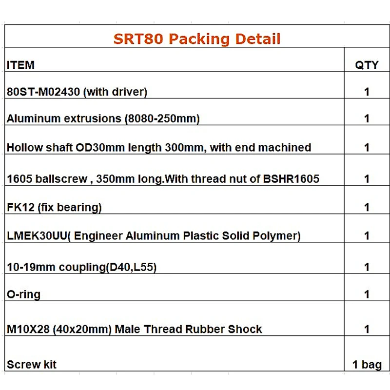 (Un Attuatore) Kit Completo Per Un Kit Srt80 Sim Racing Motion Rig Attuatore: Motori + Estrusioni + Kit Meccanico + Kit Vite