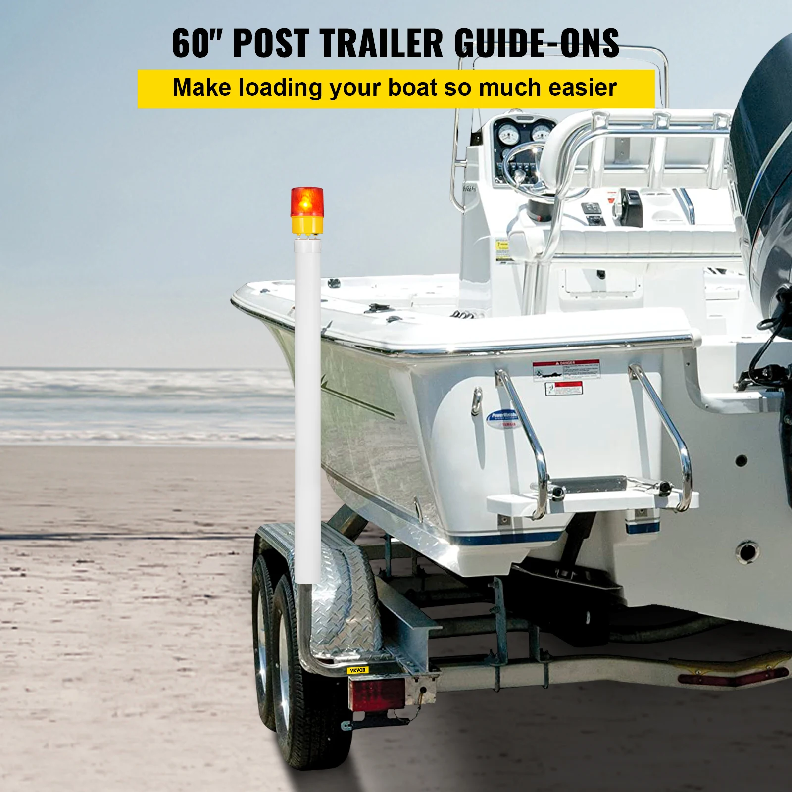 VEVOR Boat Trailer Guide-on 60" 2PCS Steel Trailer Post Guide on with LED-Lighted PVC Tube Covers Mounting Hardware Included