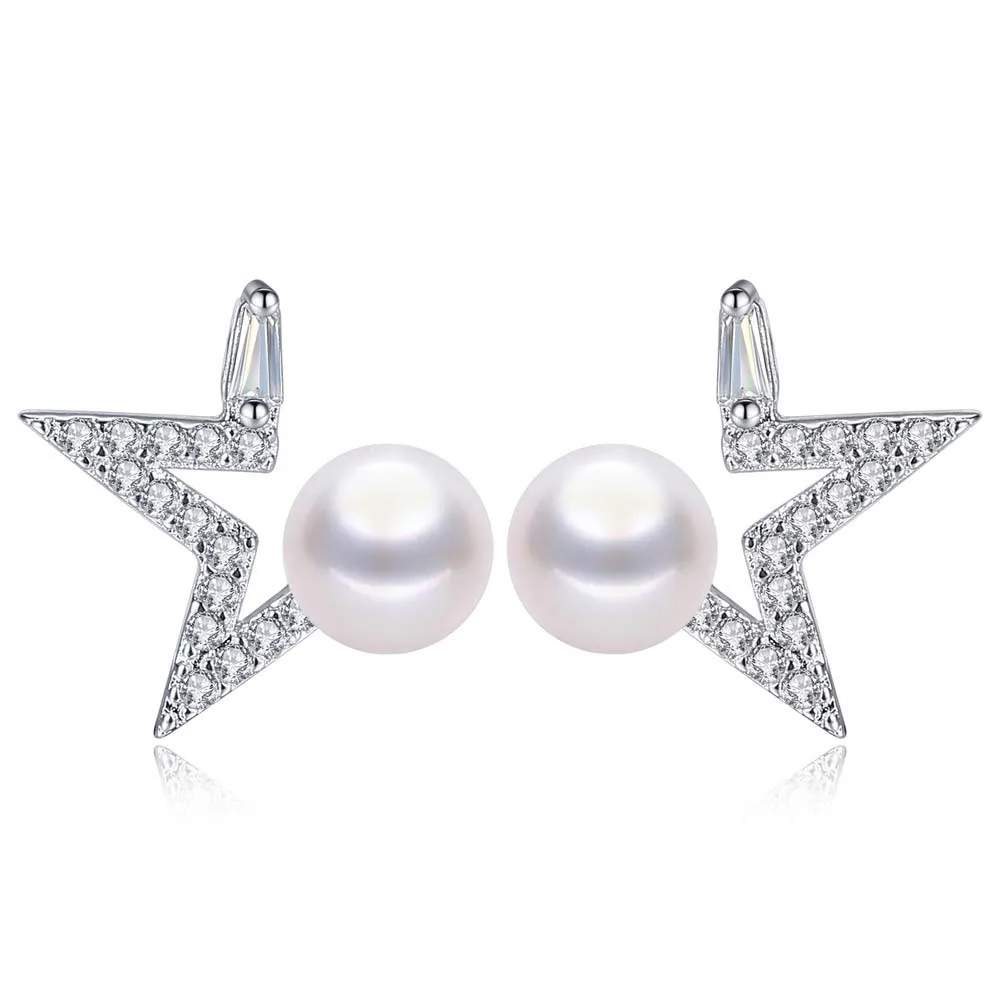 

Fashion S925 Sterling Silver Natural Pearl Stars Real Freshwater Pearls Earrings for Women's Design personality Free shipping