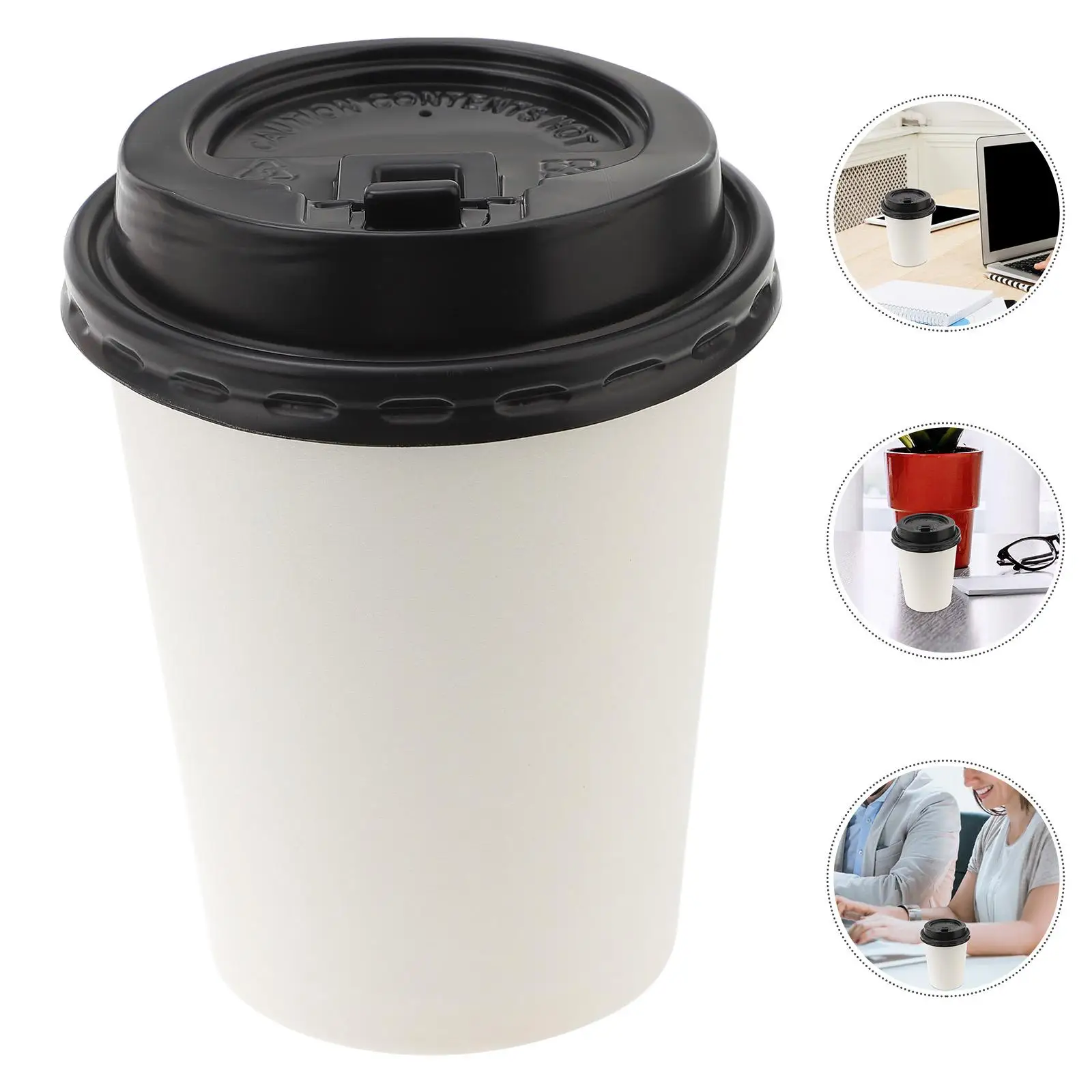 50 Pcs Paper Coffee Cup Disposable Cups With Lids Takeaway Cups Treated Paper Catering Supplies Dining Material