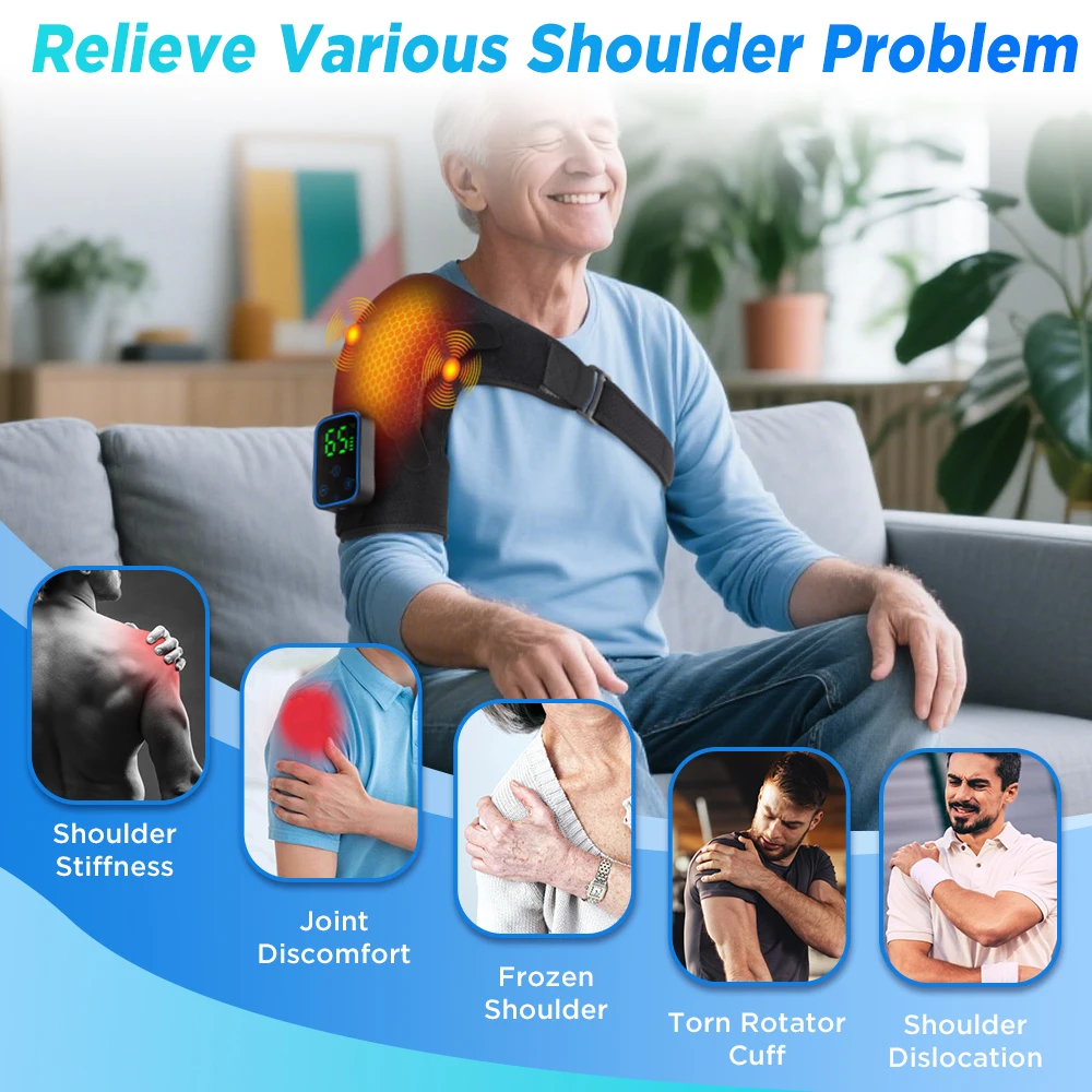 APP Control Vibration Shoulder Massager Electric Heated Shoulder Brace 7 Levels Heating Shoulder Massage Support Belt Strap