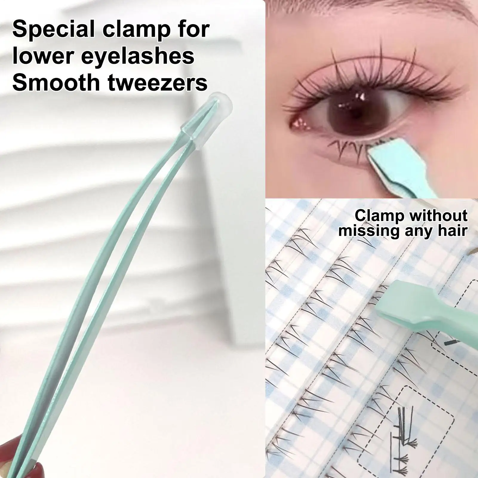 Lower Eyelash Tweezers Stainless Steel Eyelash Cluster Applicator Tweezers Lash Applicator Tool for Travel Salon Separating