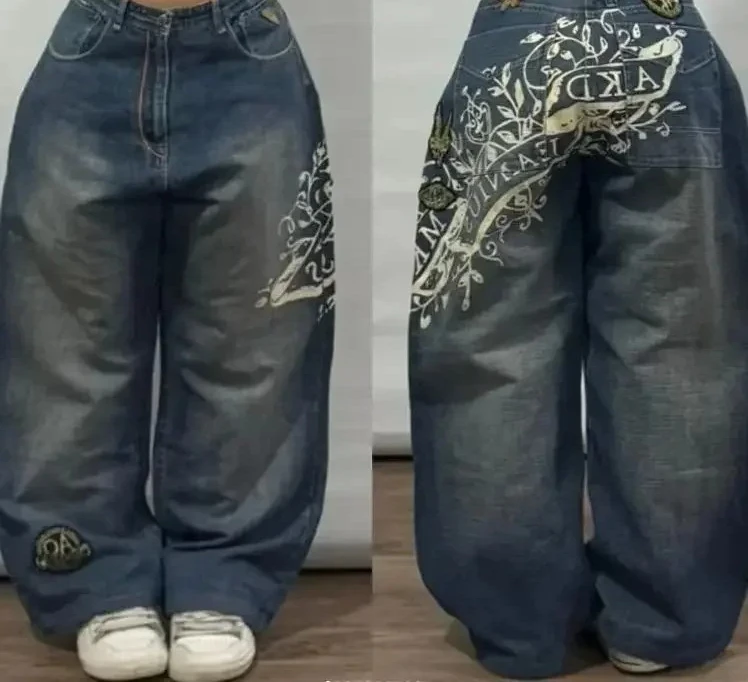American Retro Cleanfit Fashion Print Baggy Jeans Women's Y2K Popular Casual Joker Gothic High Waist Wide-Leg pants Street Wear - Image 2