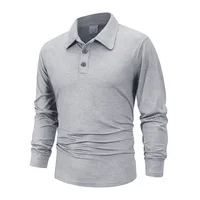 Printemps hommes d'affaires décontracté à manches longues Polo couleur unie à la mode respirant confortable Polos d'affaires sociaux mâle 2
