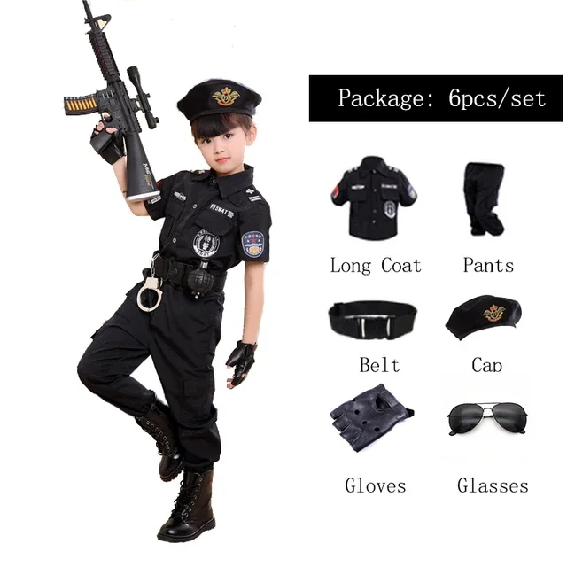 Halloween Children Policeman Cosplay Costume Boys Girls Kid Police Uniform Army Policemen Clothing Sets Party Dress Up Gift