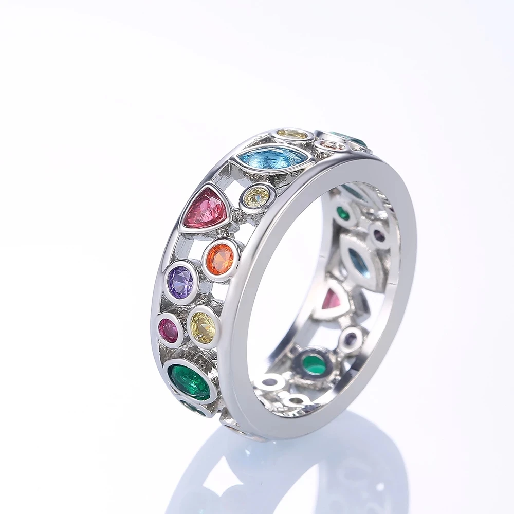 925 Sterling Silver Vintage Colorful Crystal Promise Rings Women Girls Luxury Designer Jewelry silver ring silver rings