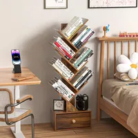 8 Tier Tree Bookshelf with Drawer, Free Standing Wood Bookcase for Narrow Space, Storage Organizer Bookshelves for Books 2