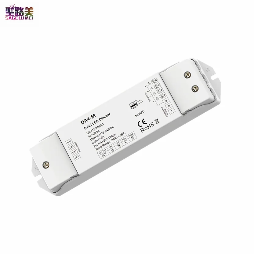 

12V-24VDC 4CH DALI Dimmer DA4-M 1 Address/4 Channel/DT8 DT6/Constant voltage/PWM Dimming For Single Color/CCT/RGB/RGBW LED Tape
