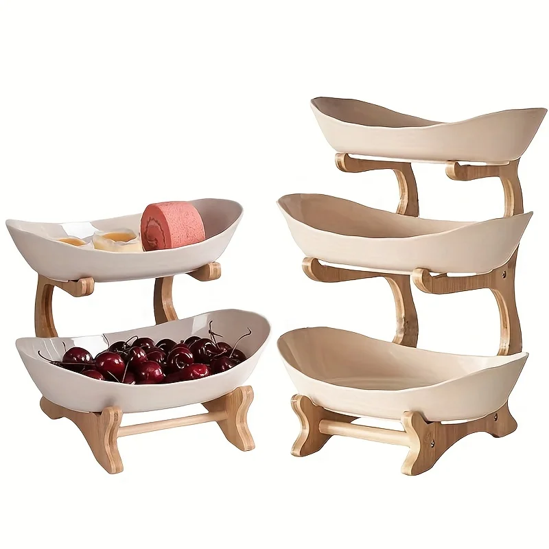 

2PCS 2-tier/3-tier fruit bowl for kitchen counter, PP material dinner plate, large fruit basket for storing fruits and vegetable