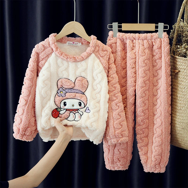 

Cute My Melody Sleepwear 2Pcs Set Y2K Kuromi Children Clothes Loungewear Cinnamoroll Girls Winter Plush Pajamas Set Student Gift