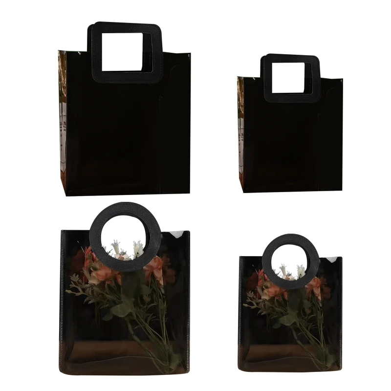 

Simple Stylish Black PVC Reusable Shopping Purses Friendly Tote Shopper Bag