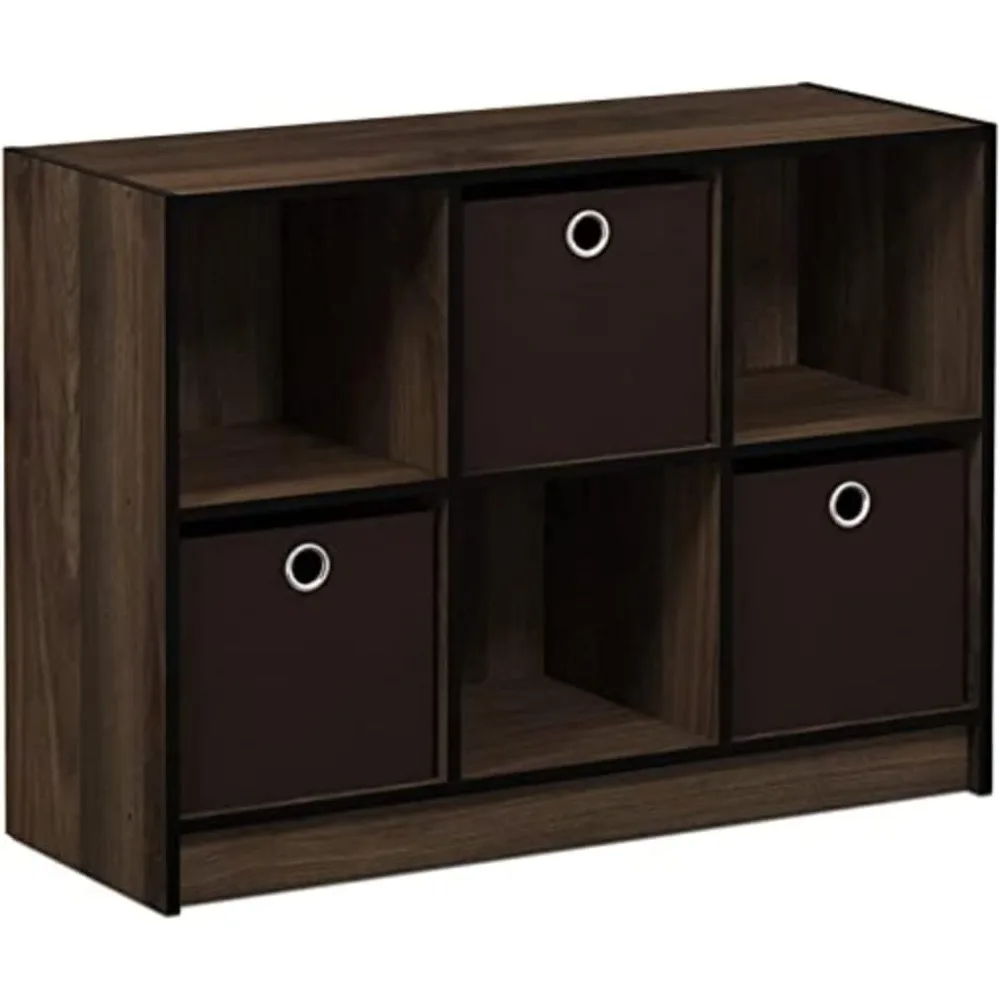 

Basic 3x2 Cube Storage Bookcase Organizer with Bins, Columbia Walnut/Dark Brown