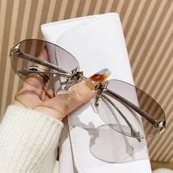 Enhanced Oval Frameless Sunglasses - High - End Vintage Fashion Trend (Light gray)