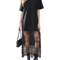 Robe décontractée grande taille été 2026, couleur unie, avec empiècements en dentelle, design original, taille ample, jupe trapèze pour tous les âges 6