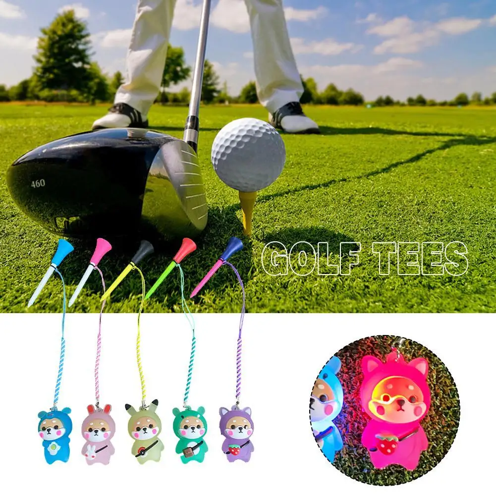 Golf Rubber Tees With Flashing Light Cute Cartoon Pattern Golf Ball Holder With Rope Prevent Loss Prevent Loss Golf Ball Holder
