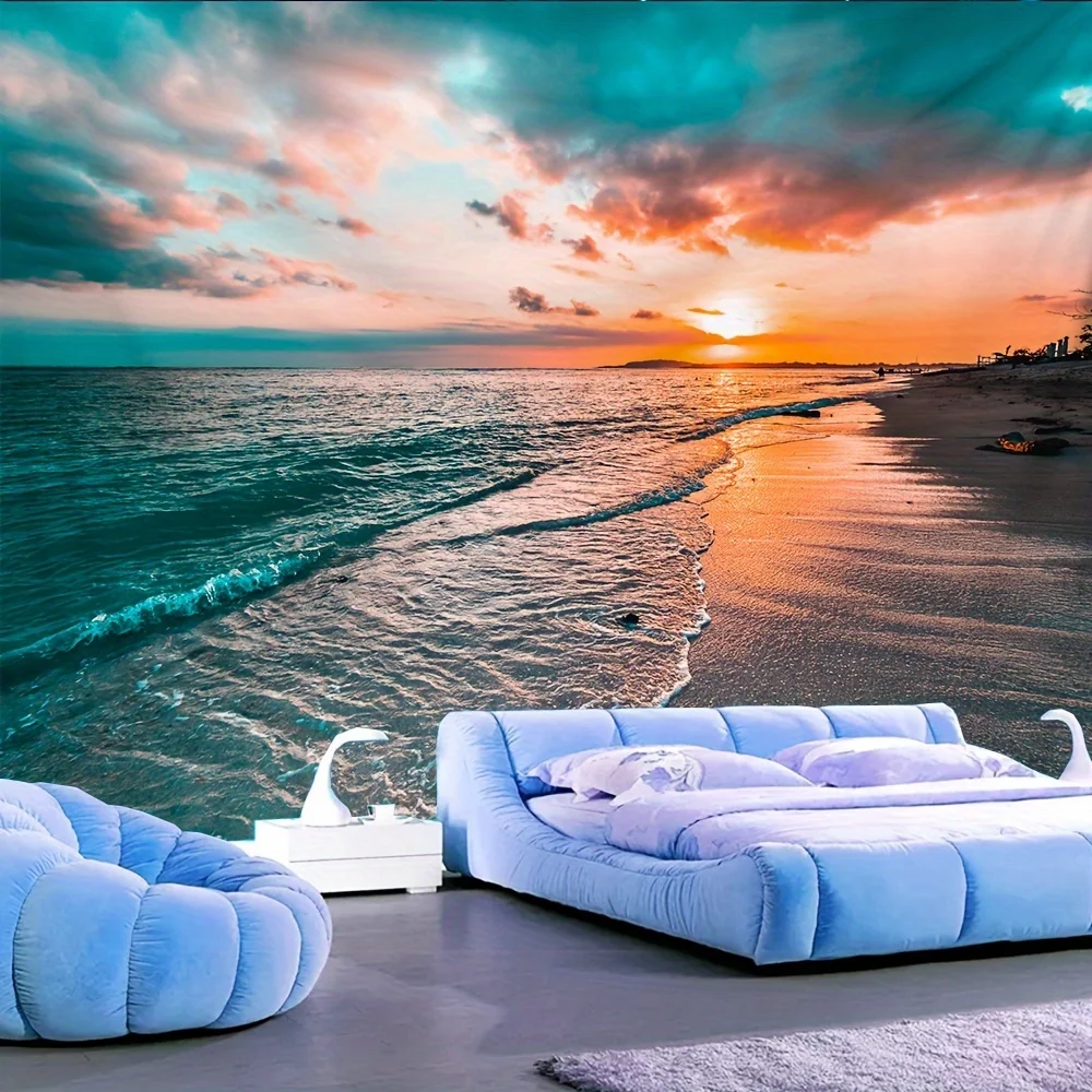 Tapisserie murale coucher de soleil sur plage bord de mer 3