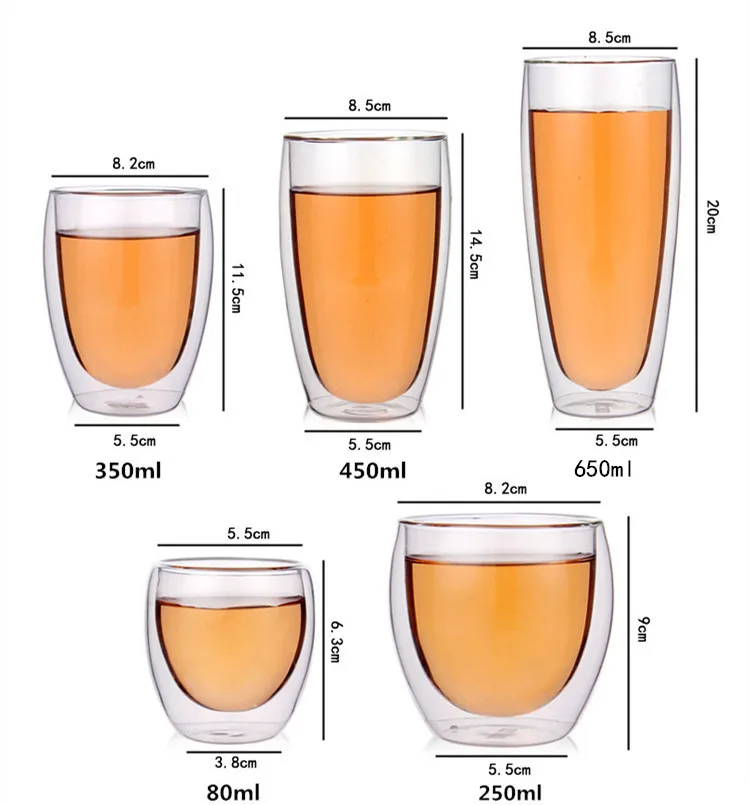 Heat-resistant Double Wall Glass Cup Water Espresso Coffee Cup Set Handmade Beer Mug Tea glass Water Milk Glass Drinkware