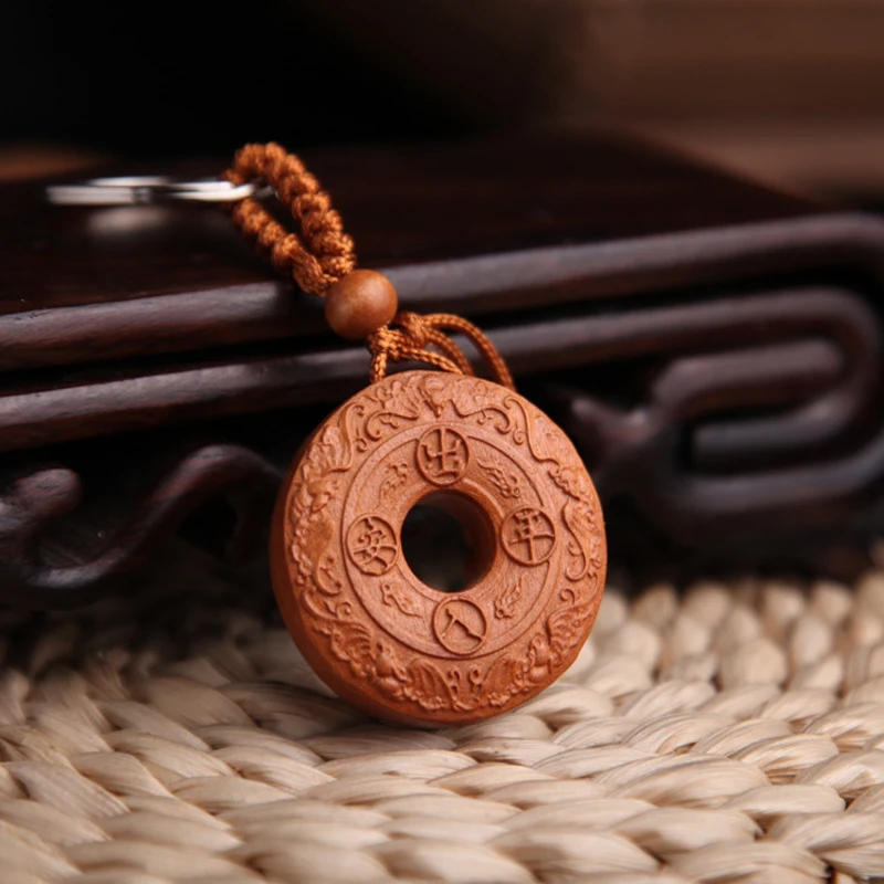 Ping An Buckle, деревянный брелок из персикового дерева, стереоскопическое искусство, Декоративная скульптура, маленький подарок, украшение по фэн-шуй