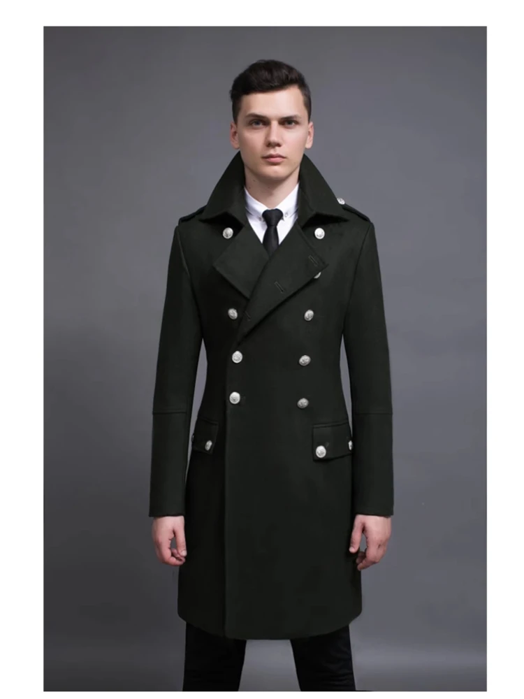 Autumn Winter Long Warm Woolen Coat Men Double Breasted Luxury  Stylish European Style Wool Blends Overcoat  length jacket elevate your winter style men s double breasted business casual trench coat wool hooded jacket for a stylish windbreaker look