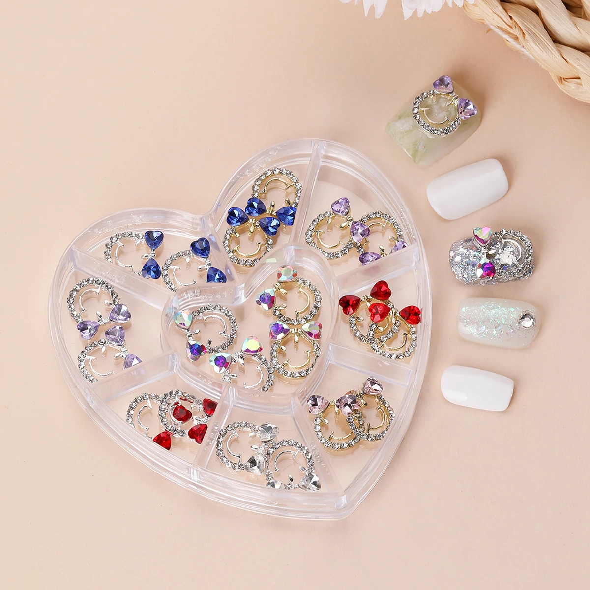 

9 Grid Lovely 3D Smiley Face Nail Charms Shiny Luxury Glass Gem Rhinestone Nail Parts DIY Nail Art Decoration Accessories