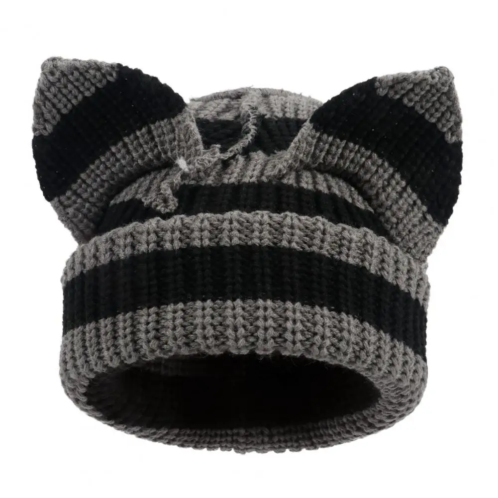 Acrylic Fabric Hat Warm Winter Headgear Warm Stylish Women's Winter Hat with Demon Ear Design Thick Knitted for Cold for Outdoor