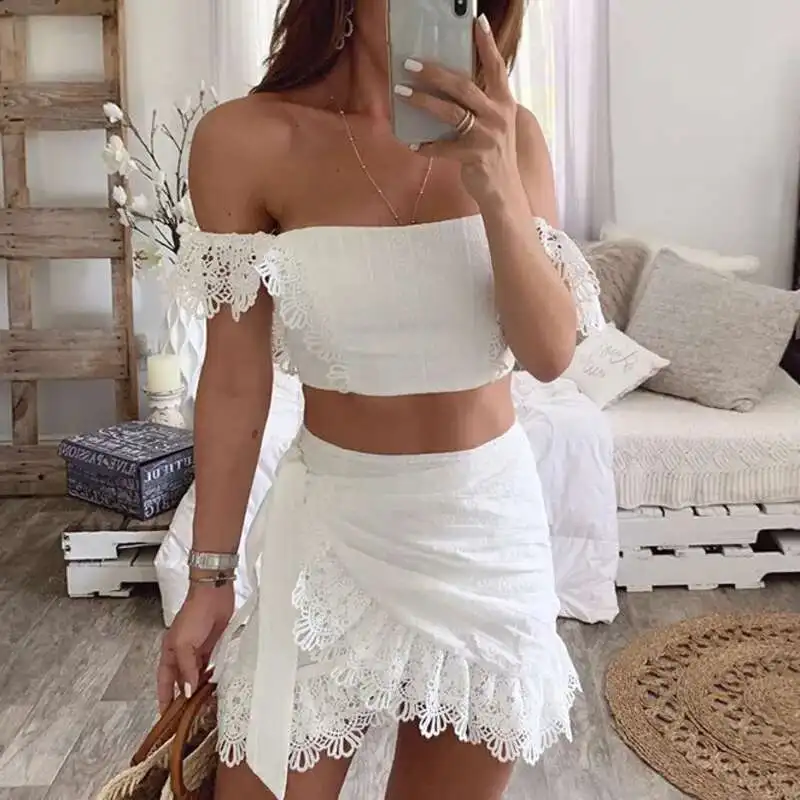 DEAT 2024 Fashion Summer White Lace Hollow Out Bandage