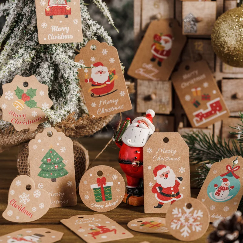 

50pcs New Year Party Gift Card Decorations for Home Merry Christmas Thank you Kraft Paper Tags Xmas tree Hanging Label Navidad