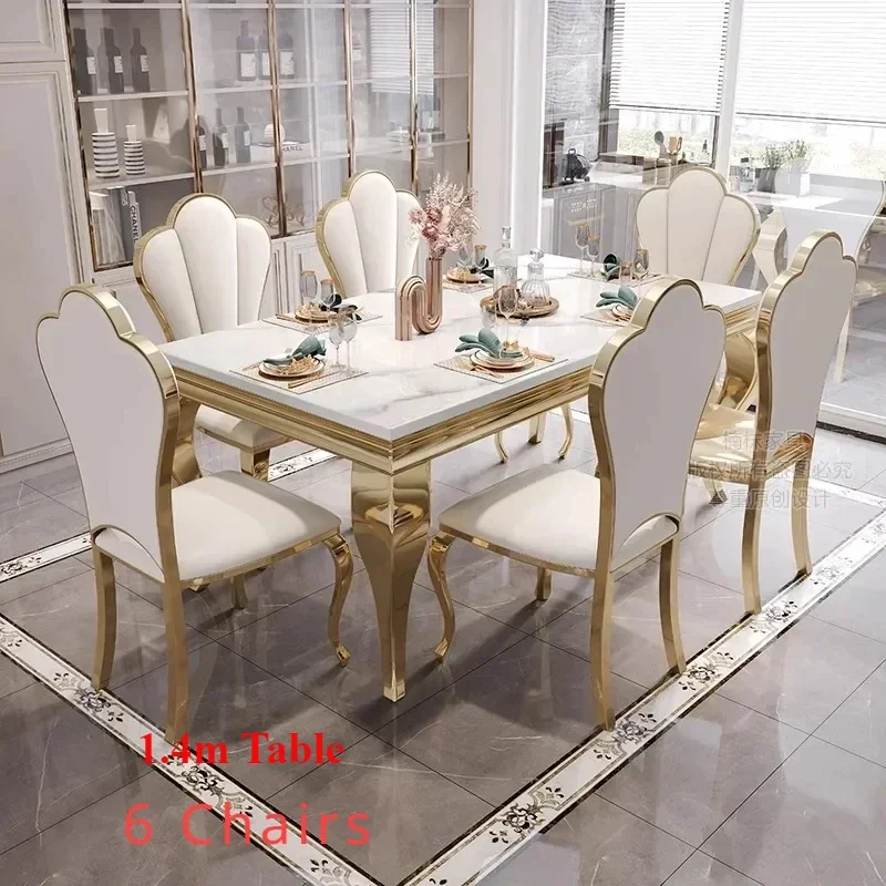 Ensemble Table à Manger Hexagonale Marbre Et 4 Chaises Velours - Design Moderne, Base Métal Doré - 11