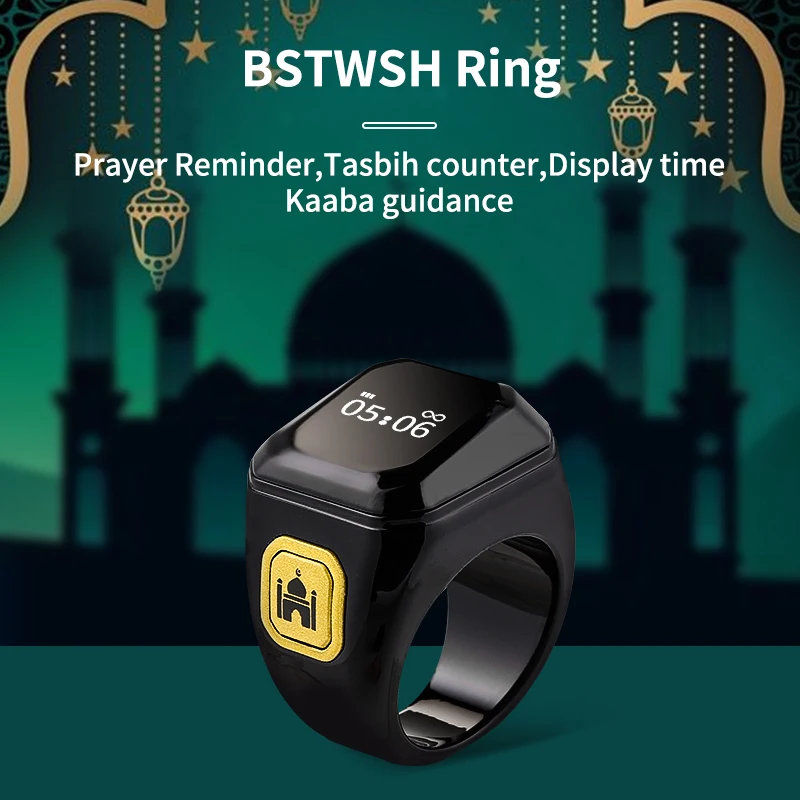 

Smart Tasbih Zikr Counter Counting Ring for Muslims Zikr Ring Digital Tasbeeh 5 Prayer Time Vibration Reminder Waterproof