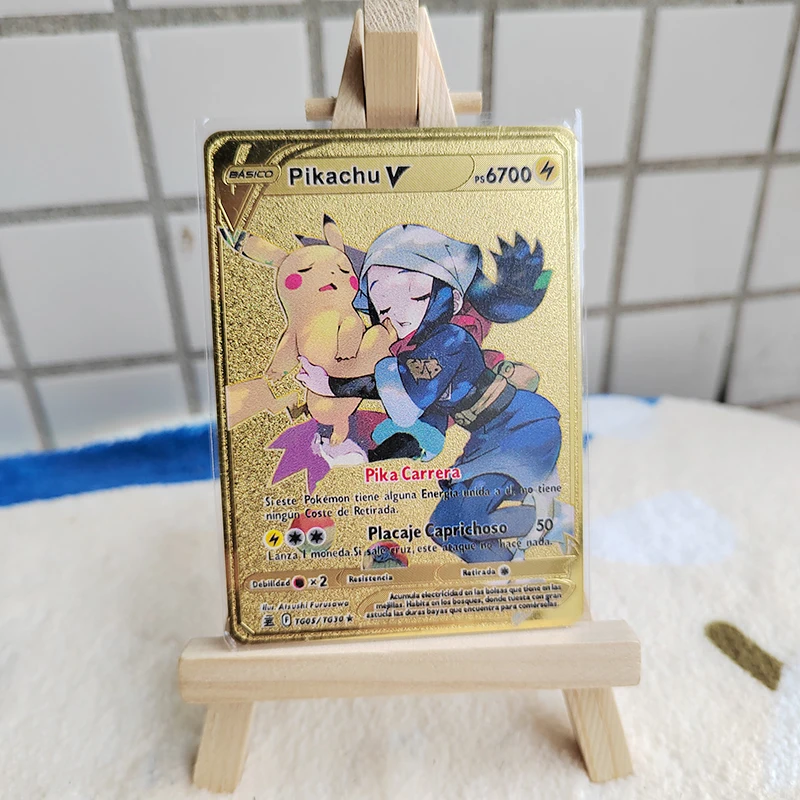 2023 Metal Pokemon Cards Letters Spanish Charizard Pikachu Gengar Mewtwo  Shiny Iron Pokémon GX Vmax EX Game Children Toys