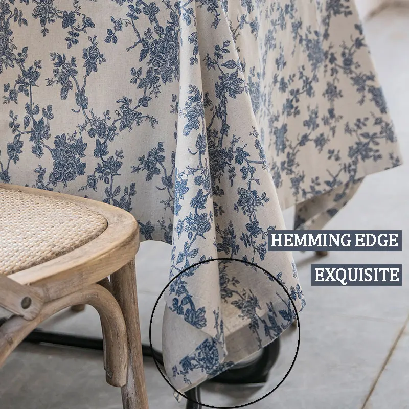 Blue Flower Tablecloth Cotton Linen Table Cover Dining Wedding Rectangular Coffee Table Decoration tapete 식탁보 table cloth,rectangular tablecloth